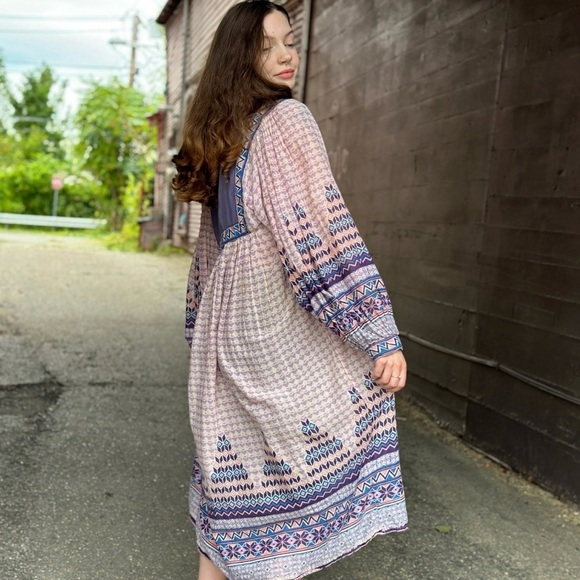 1970s Vintage Indian Cotton Dress-tunic-full Sleeve-sheer-Boho Dress size medium - Picture 2 of 14